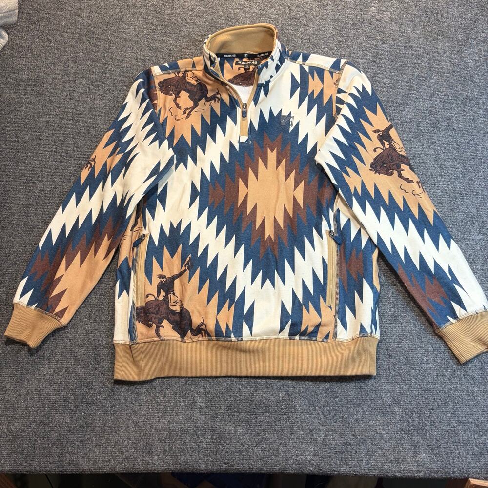 Rank 45 Southwestern Aztec Cowboy Print 1/4 Zip Pullover Sweatshirt Jacket Small